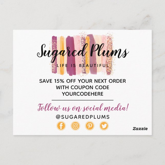 Carte Postale Coupon de peinture Merci Plum violet et or (Dos)