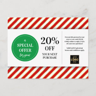 Carte Postale Coupon Rouge Vert Noël Remise