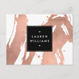 Carte Postale Coups de pinceau abstraits or rose sur fond blanc