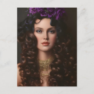 Carte postale Courbe Cheveux violet Fleurs