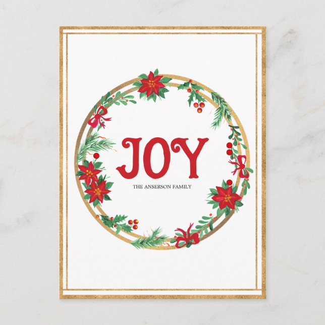 Carte Postale Courbe de Noël Poinsettia Rouge Vert Or (Devant)
