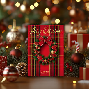 Carte Postale Courbe de Noël rouge classique pliée