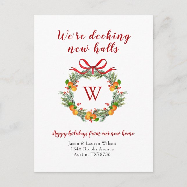 Carte Postale Couronne de Citrus avec Monogramme de Fêtes Mobile (Devant)