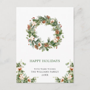 Carte Postale Couronne de cônes de pin sapin Joyeux Noël Fêtes