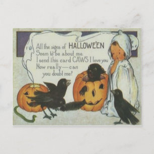 Carte Postale Couronne de fantôme Citrouille Lanterne Jack Chat