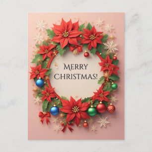 Carte Postale Couronne de fête 🎄✨ Poinsettia Boules Dorées