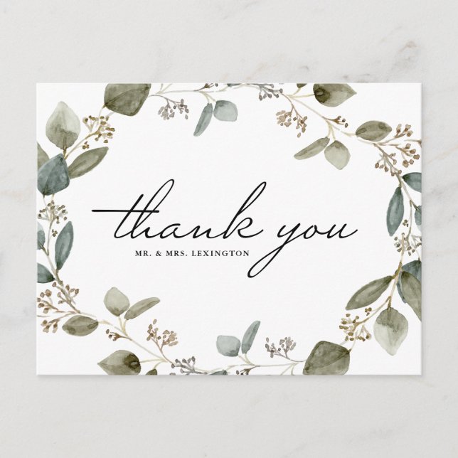 Carte Postale Couronne de mariage de remerciement en eucalyptus  (Devant)