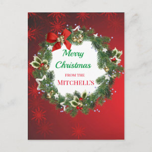 Carte Postale Couronne de Noël avec des flocons rouges