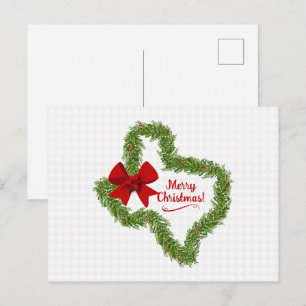 Carte Postale Couronne de Noël du Texas avec Bow rouge