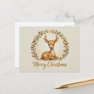 Carte Postale Couronne de Noël élégante de rennes minimaliste or