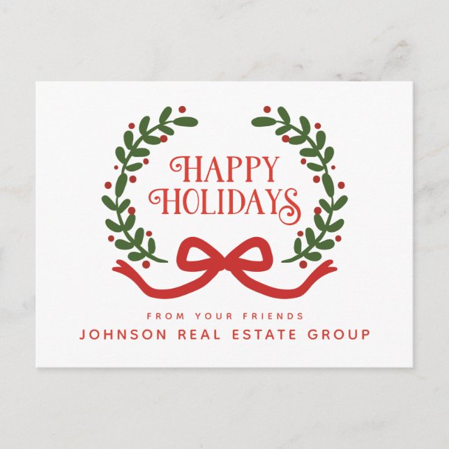 Carte Postale Couronne de Noël | Salutations de vacances (Devant)