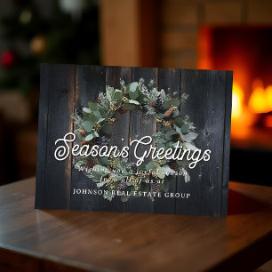 Carte Postale Couronne de Noël verte et bois de vœux de saison