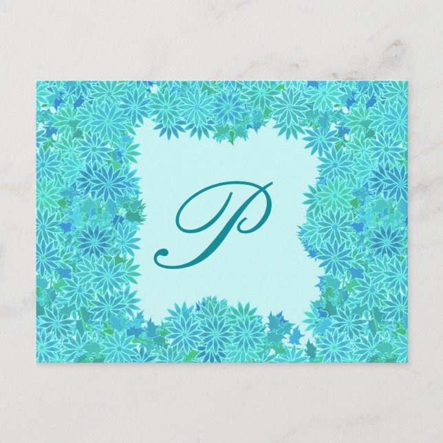 Carte Postale Couronne de Poinsettia avec Monogramme, Turquoise (Devant)