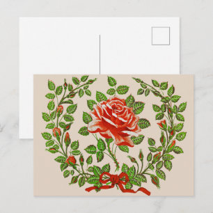 Carte Postale Couronne de roses rouges vintage Art floral de sal