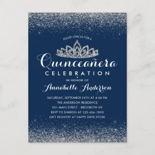 Carte Postale Couronne de Tiare Royale Bleu Quinceañera Pailleur
