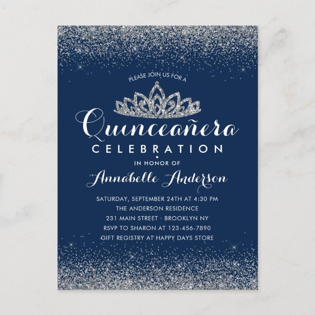 Carte Postale Couronne de Tiare Royale Bleue de Luxe Quinceañera (Devant)