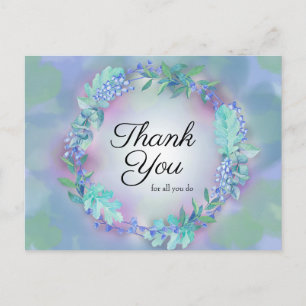 Carte Postale Couronne Fleurie Bleue Violette Merci Pour Tout Ce