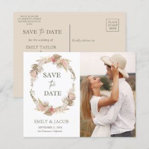 Carte Postale Couronne florale Boho Enregistrer la date