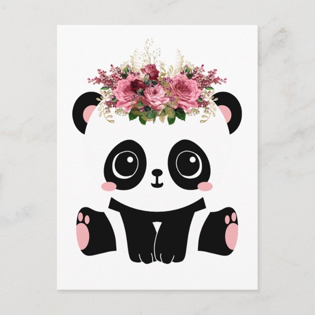 Carte Postale Couronne florale de panda (Devant)