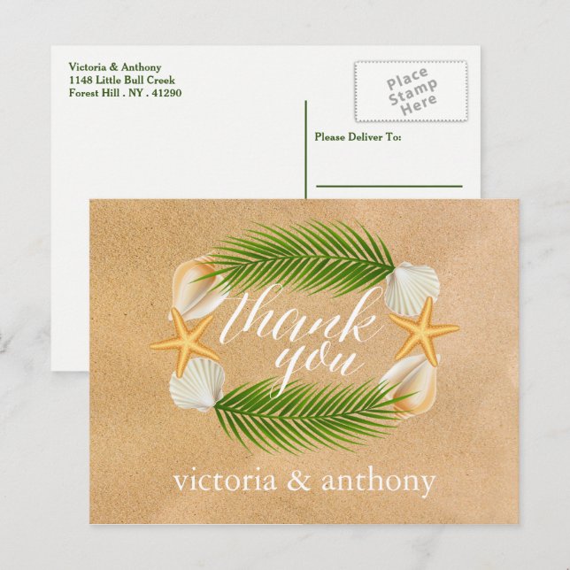 Carte Postale Couronne Tropicale Remerciements pour le Mariage s (Devant / Derrière)