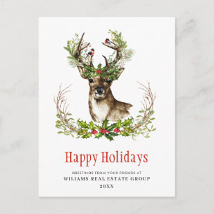 Carte Postale Courrier de Noël Deer Holiday Salutation d'entrepr