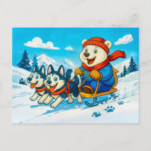 Carte Postale Course de l'ours polaire avec une équipe de chiens
