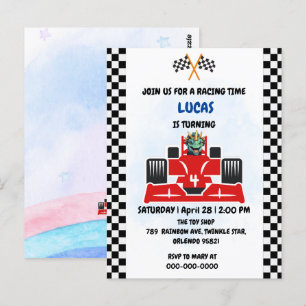 Carte Postale Course de voiture dinosaure d'anniversaire garçon 