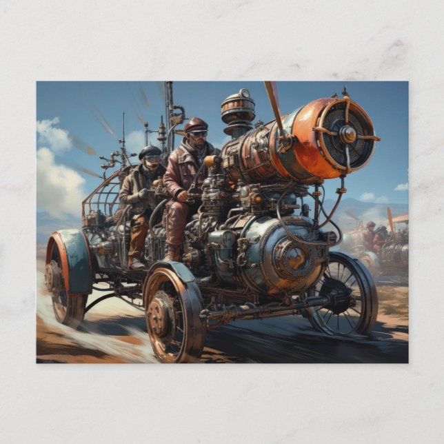 Carte Postale Course des voitures de fond Steampunk (Devant)