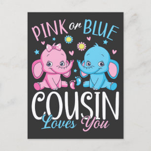 Carte Postale Cousin Rose Ou Bleu Vous Aime Baby Éléphant