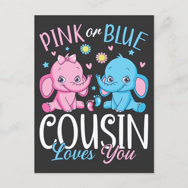 Carte Postale Cousin Rose Ou Bleu Vous Aime Baby Éléphant (Devant)