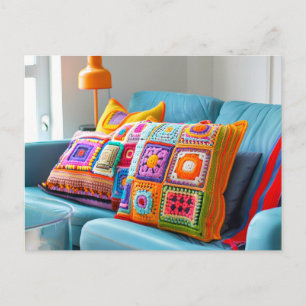 Carte Postale Coussins au crochet en carrés de grand-mère posés