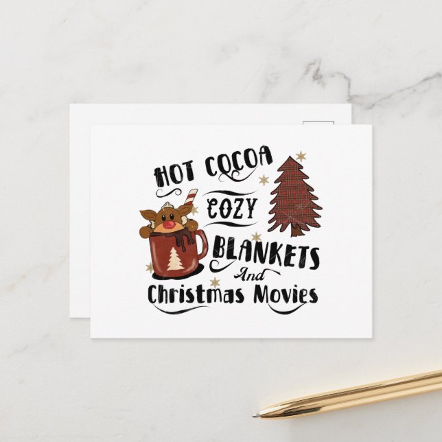Carte Postale Couvertures douillettes de cacao chaud et films de (Devant/Arrière en situation)