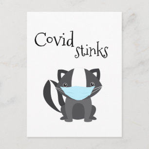 Carte Postale Covid Stinks Funny Skunk Quarantine Visage Masque