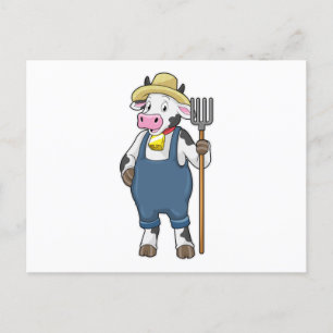 Carte Postale Cow as Farmer with Pitchfork