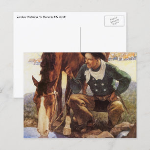 Carte Postale Cowboy arroser son cheval par NC Wyeth, Art Vintag