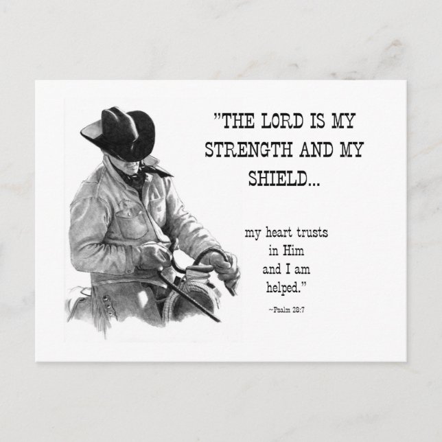 CARTE POSTALE COWBOY : BIBLE : STRENTGH, SHIELD : RÉALISME PENCI (Devant)