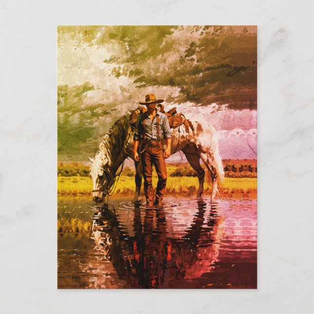 Carte Postale Cowboy et Horse Reflection Wall Art - Western (Devant)