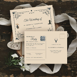 Carte Postale Cowboy Mariage Vintage Western QR Code RSVP