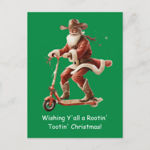 Carte Postale Cowboy Santa sur scooter - Vœux de Noël
