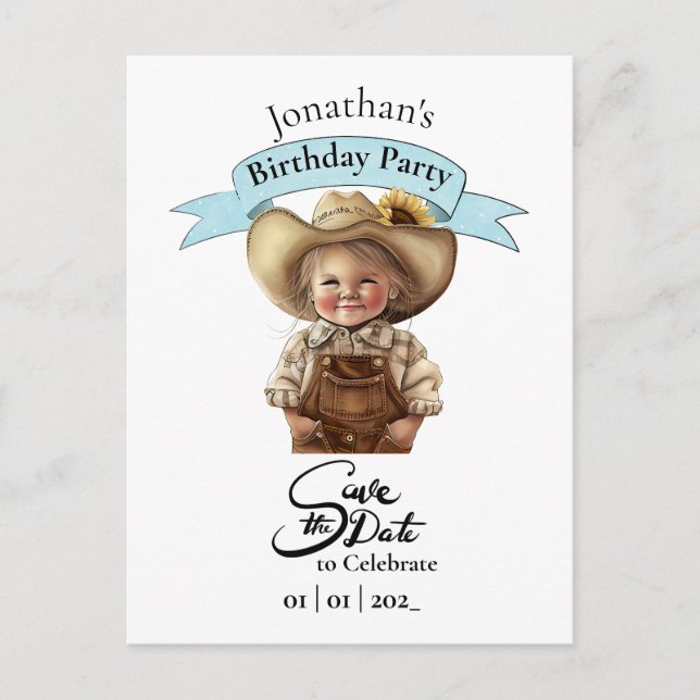 Carte postale Cowboy Sauvegarder la date Joyeux an (Devant)