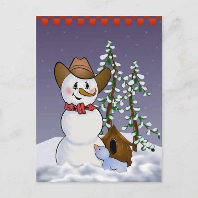 Carte Postale Cowboy Snowman avec Bandana rouge (Devant)