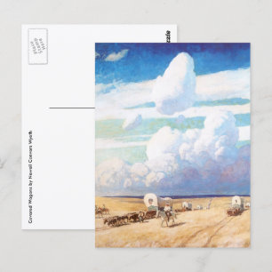 Carte Postale Cowboys occidentaux vintages, Wagons couverts par 