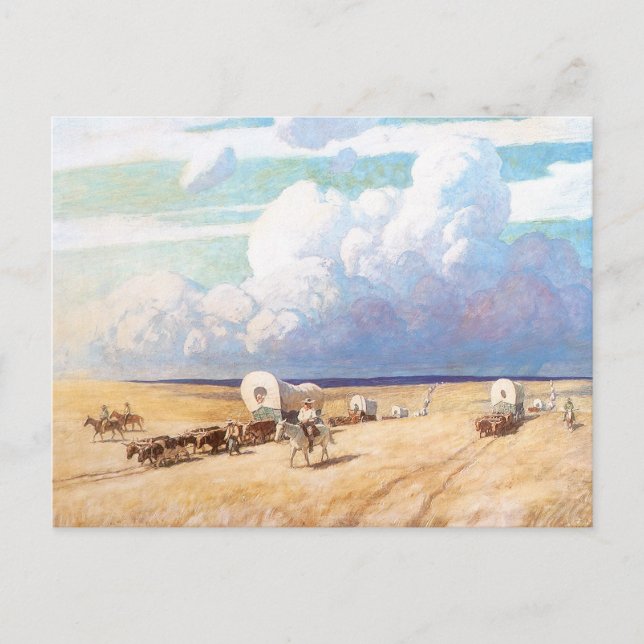 Carte Postale Cowboys occidentaux vintages, Wagons couverts par  (Devant)