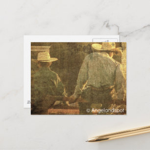 Carte Postale Cowboys sur une barrière de rodéo