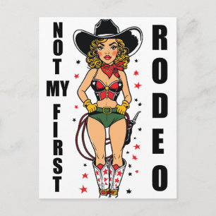 Carte Postale Cowgirl avec citation Pas mon premier rodéo