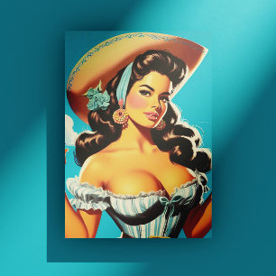 Carte Postale Cowgirl hispanique rétro