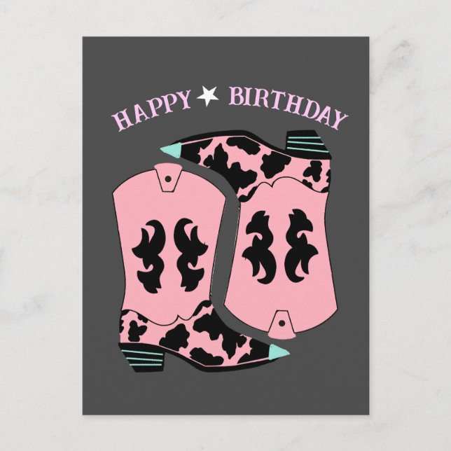 Carte Postale Cowgirl Western Boots Ranch Cowboy Anniversaire (Devant)