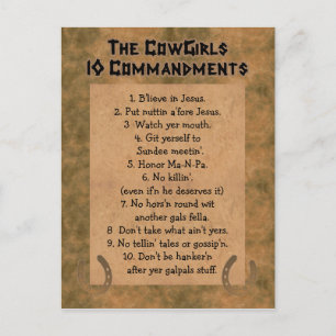 Carte Postale Cowgirls 10 Commandments POSTCARD