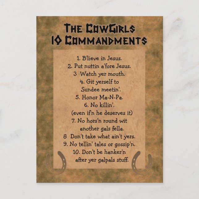 Carte Postale Cowgirls 10 Commandments POSTCARD (Devant)