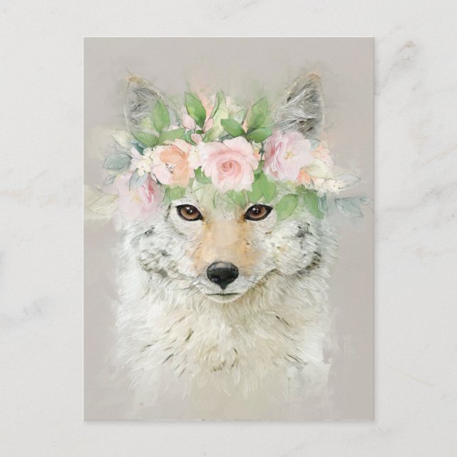 Carte Postale Coyote portant une couronne de fleurs (Devant)